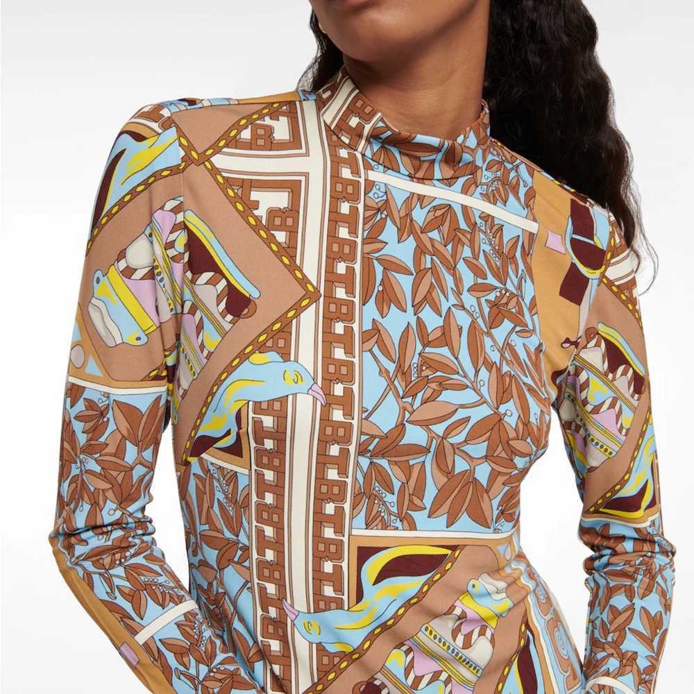 TORY BURCH T Garden Geometric Floral Mock Neck Long Sleeve Top Size 4